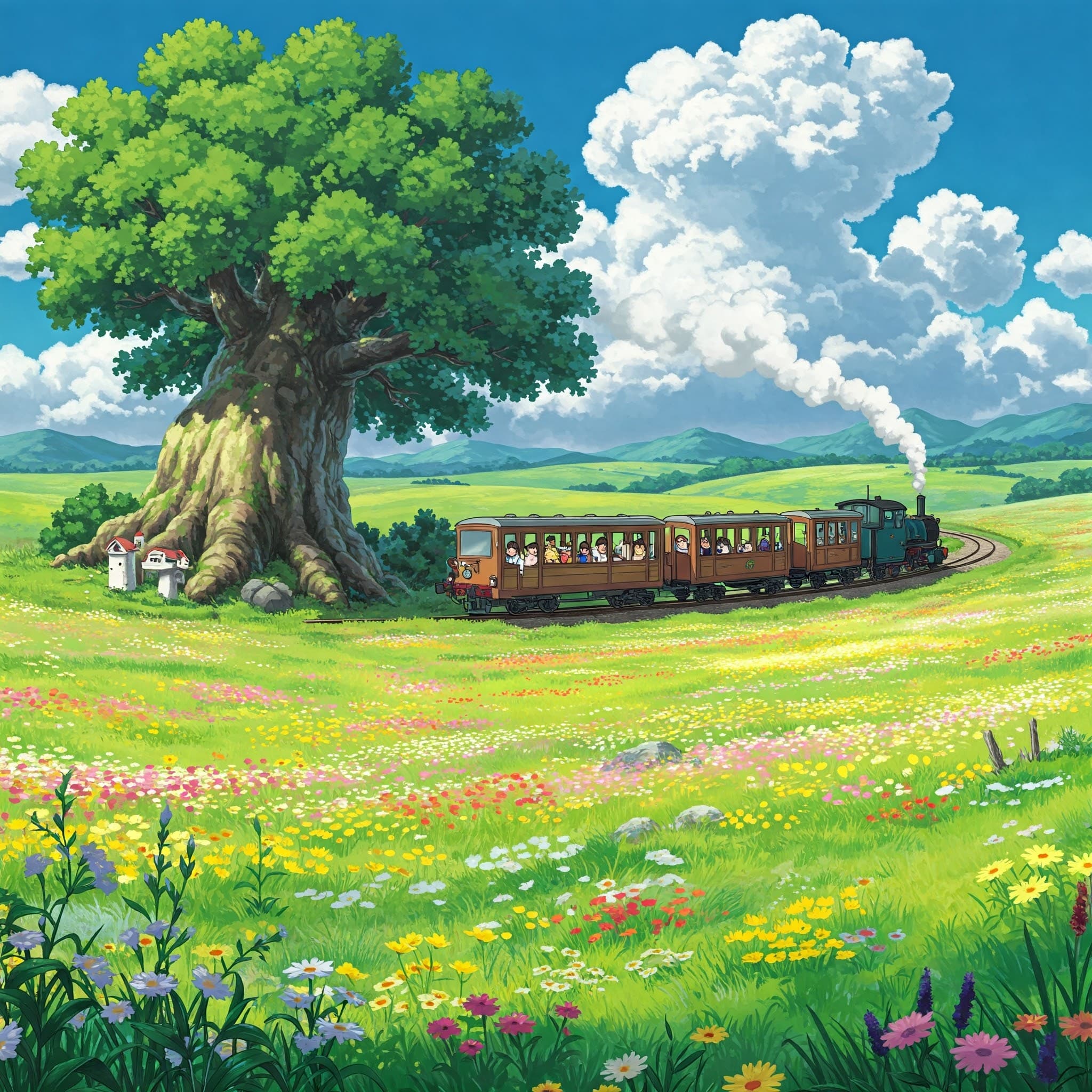 Studio Ghibli AI generated artwork: A moonlit forest filled with glowing spirits and ethereal wisps